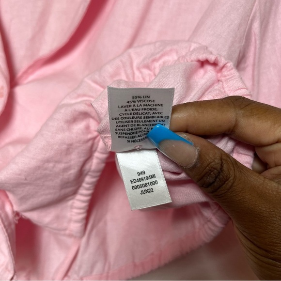 Open Edit Women Linen Top Small Bubblegum Pink Lagenlook Crop Coastal - Picture 9 of 12